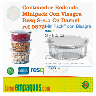 Contenedor Redondo Minipack Con Bisagra Resq S-8.5 Oz Darnel